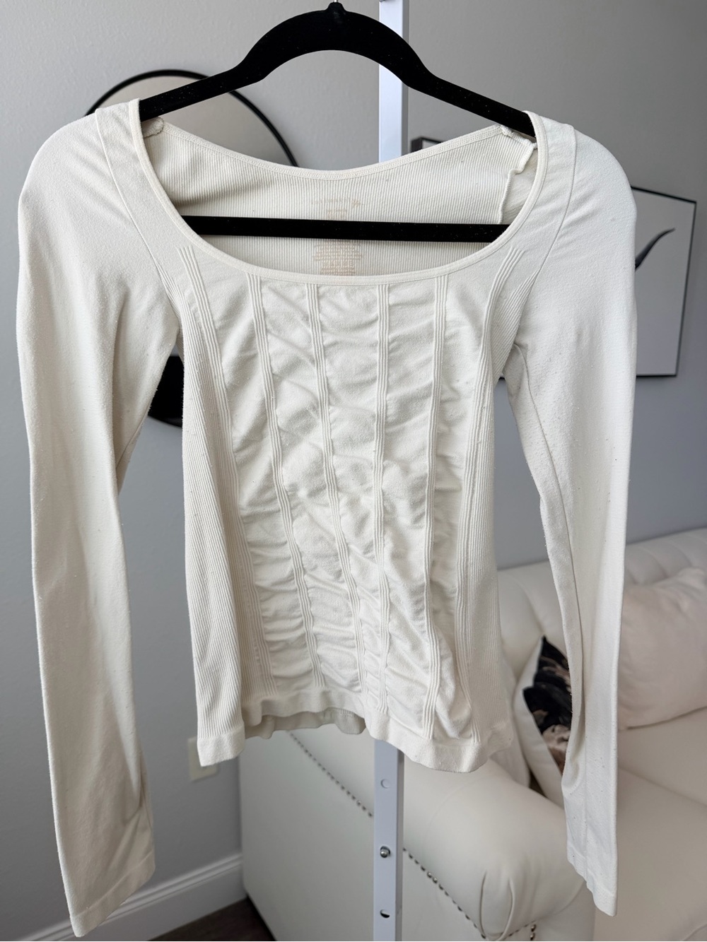 Free People Cream Long-Sleeve Ruched Front Top